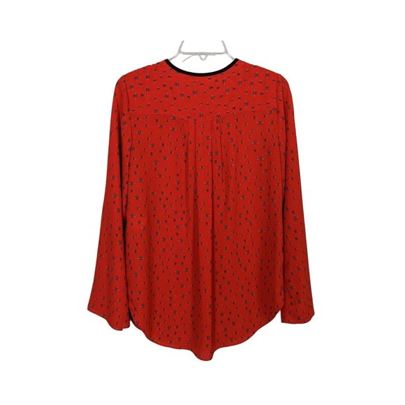 Libby Edelman red tunic bee print with tassel‎ tie in front long sleeve blouse S - Picture 2 of 7